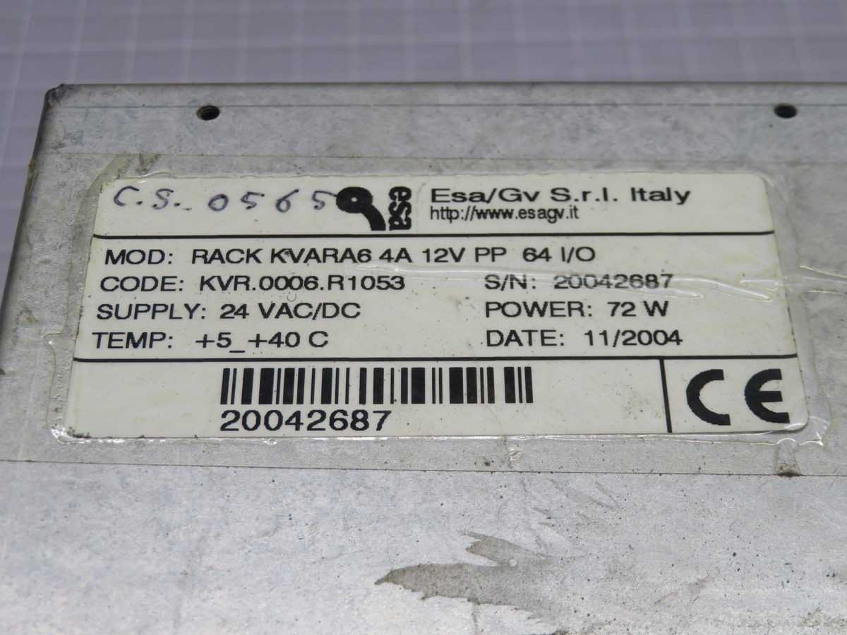 ESA RACK KVARA6 4A 12V PP 64 I/O KVR.0006.R1053 I/O RACK MODULE T263725 - PLC MODULES