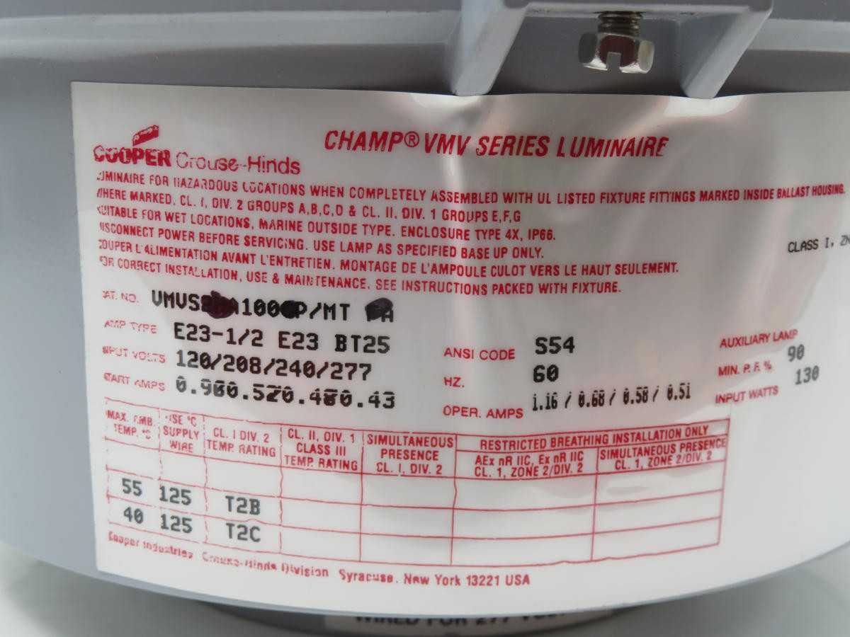 Crouse Hinds VMVS100/MT Ballast, 100W Power, 100W MH Lamp, 120/208/240/277V Voltage, 60Hz Freq - LIGHT FIXTURES