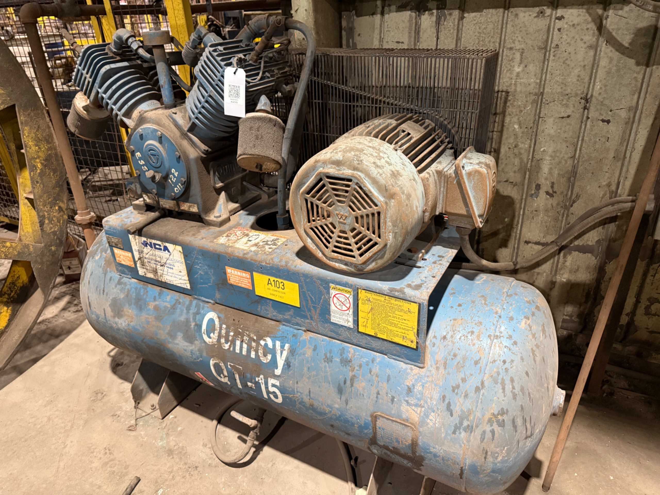 Quincy QT15 Air Compressor, 120 GAL Tank, 175 PSI, 3 PH, 52.5 CFM - STATIONARY AIR COMPRESSOR