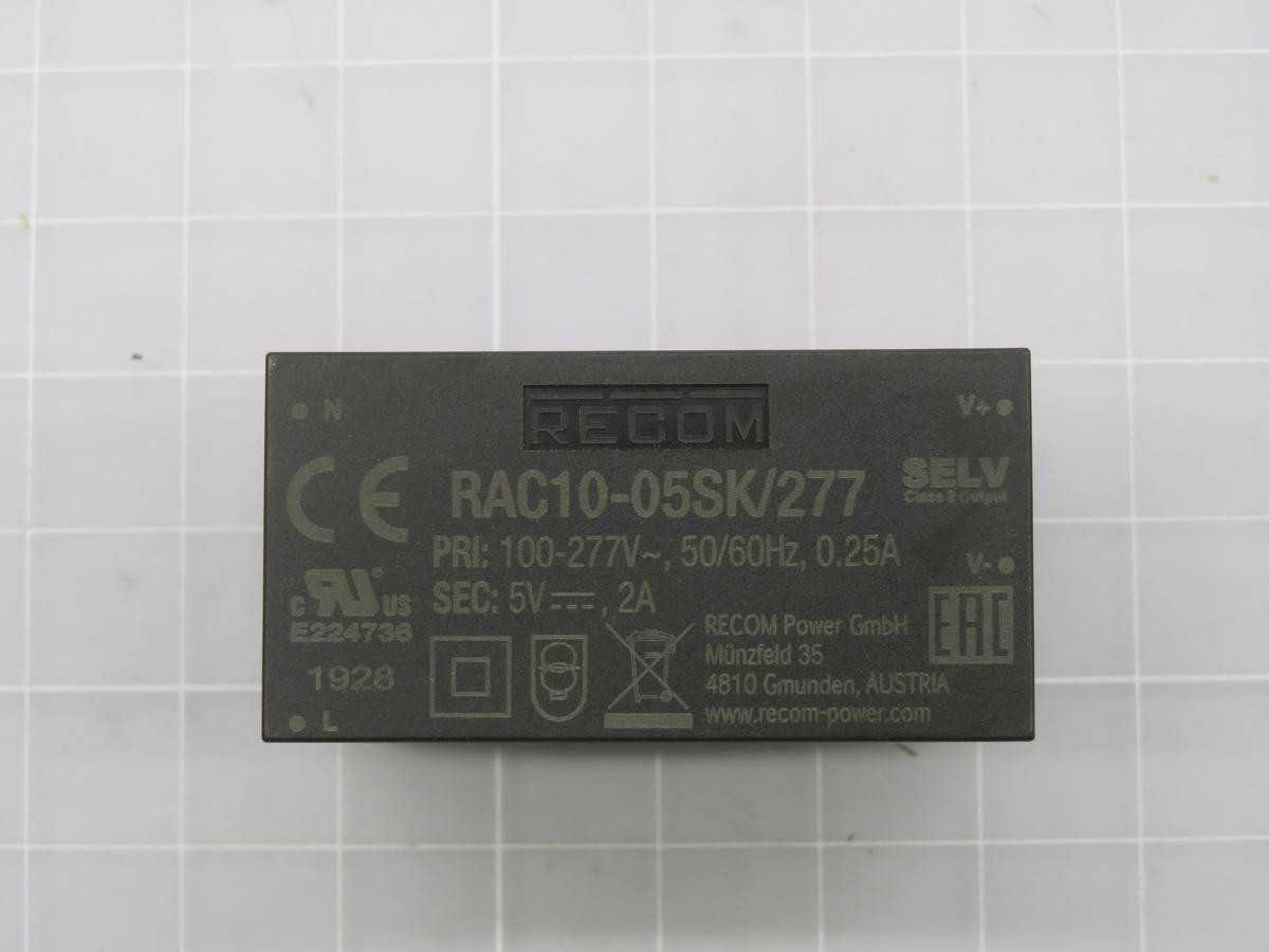 RECOM RAC10-05SK/277 PS, 100-277VAC IN, 5VDC OUT, 10W POWER, 2A MAX OUT, 4000V ISOL - POWER SUPPLIES
