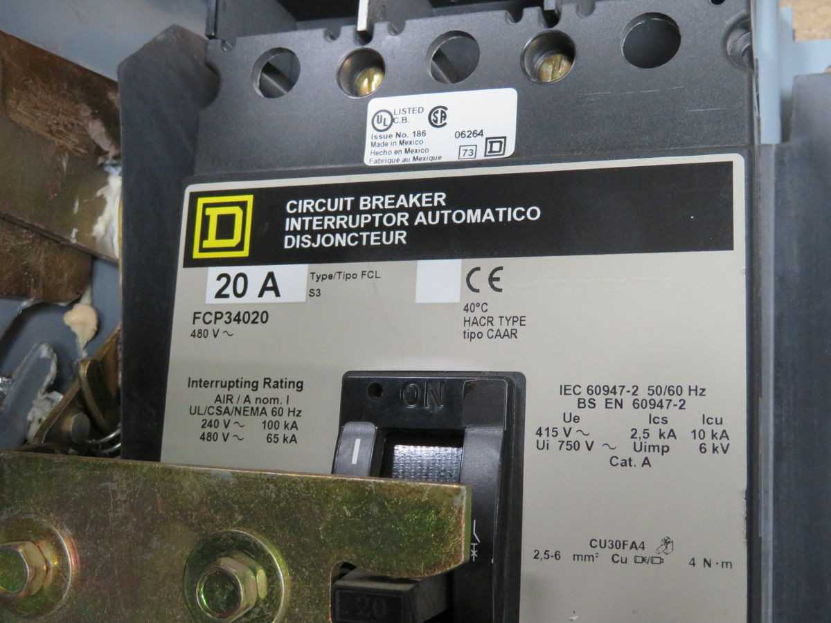 SQUARE D FCP34020, MCCB, 3-POLE, THERM-MAG TRIP, 20A CURRENT, 40A FRAME, 25 KA INT @ 480 VAC - CIRCUIT BREAKERS