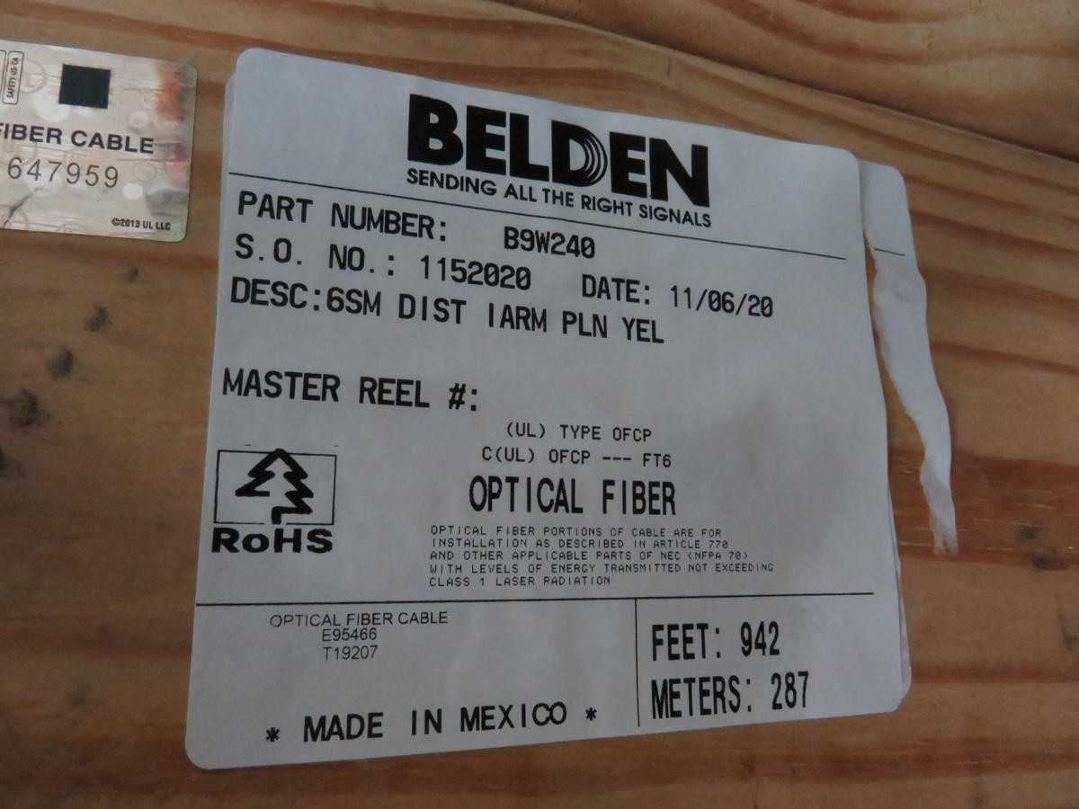 BELDEN B9W240 OS2 FIBER, 6 FIBERS, 8.0 MM OD, 0.40 DB/KM ATTENUATION, -20 TO 70 C TEMP - FIBER OPTIC CABLE