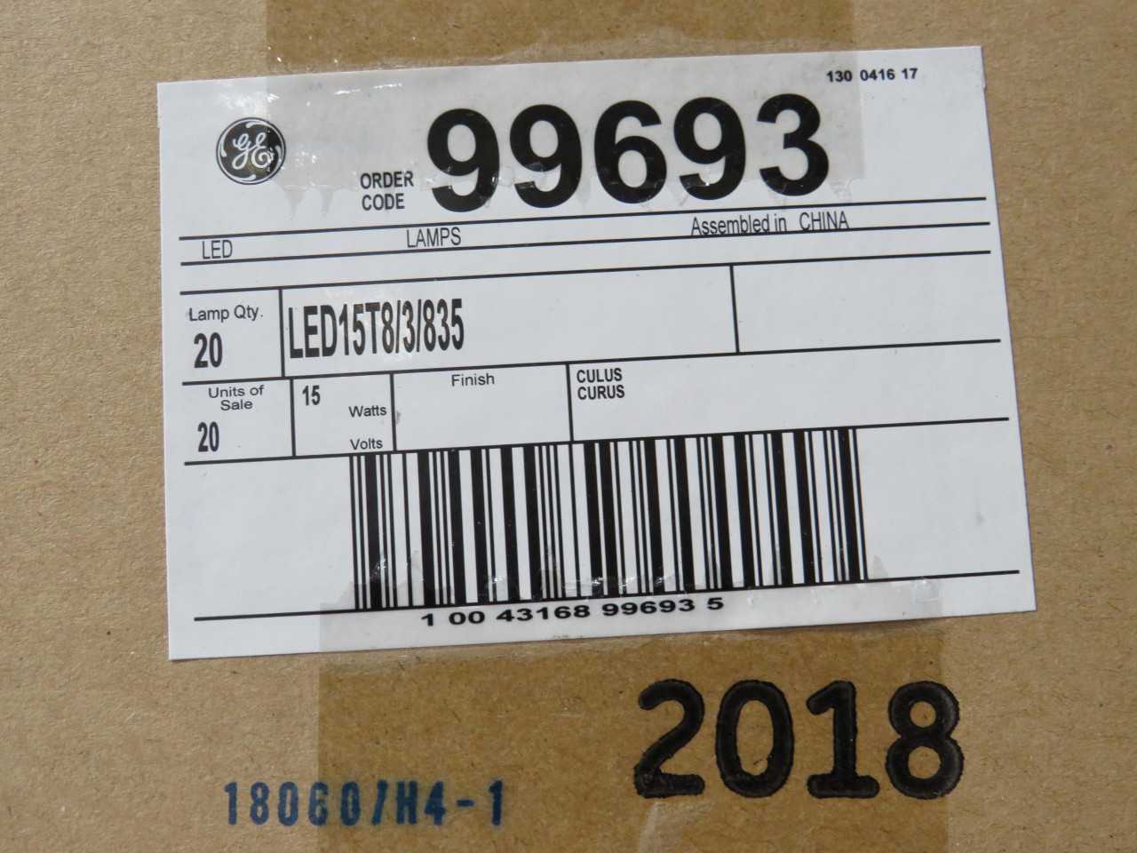 LOT OF 1300 GE 99693 LED15T8/3/835
T8 13 WATT LED STRAIGHT TUBE 36 INCH MEDIUM BI-PIN (G13) 3500K FROSTED REMOTE DRIVER - LIGHTING