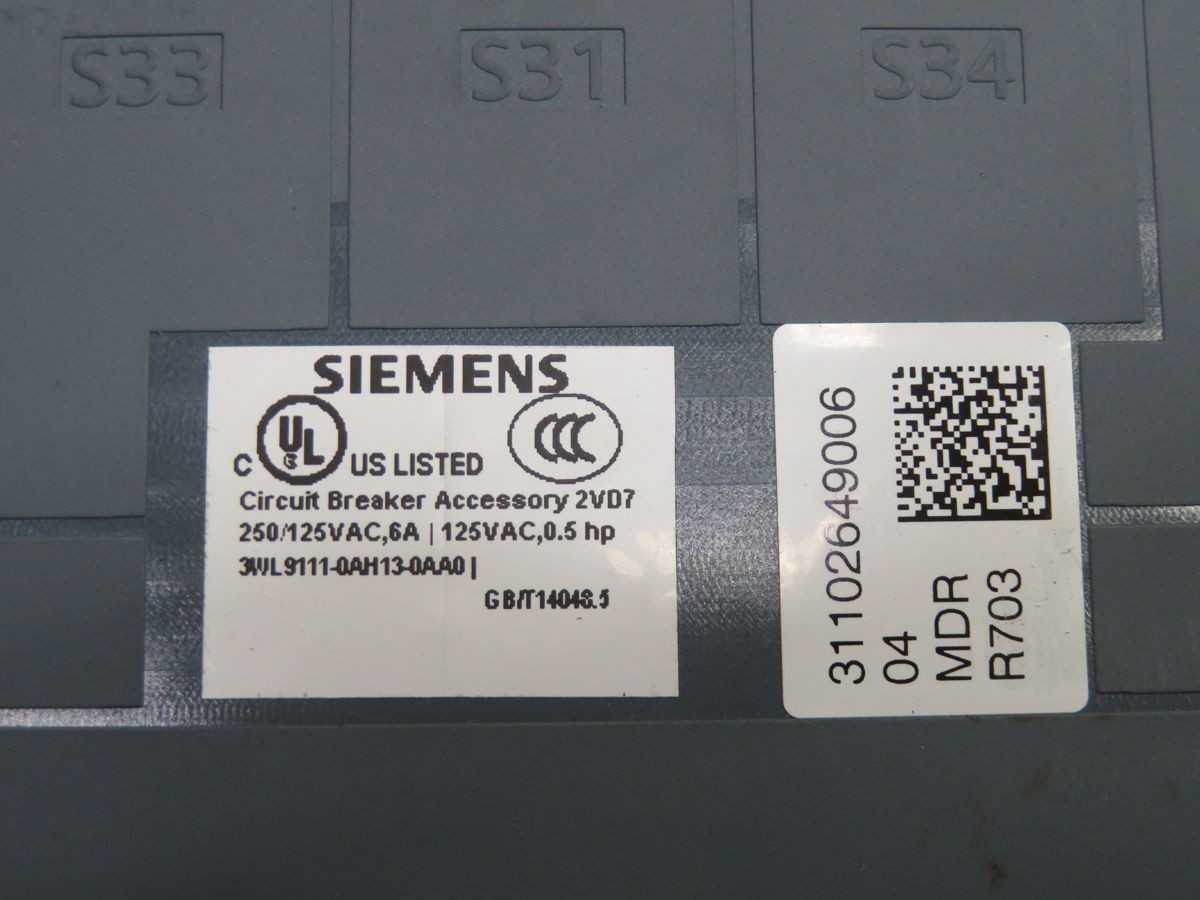 SIEMENS 3WL9111-0AH13-0AA0 CIRCUIT BREAKER ACCESSORY T265940 - CIRCUIT BREAKERS