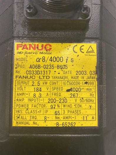 FANUC A06B-0235-B605 A8/4000 IS AC SERVO MOTOR - SERVO MOTORS