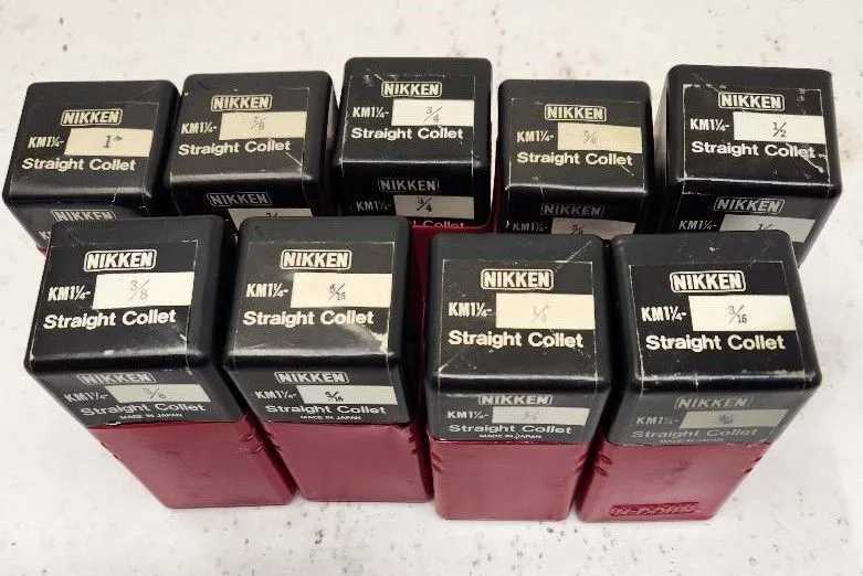 NIKKEN KM1 1/4 STRAIGHT COLLETS SET, 9 INCH SIZES: 1" TO 3/16" - MACHINING TOOLING & PARTS