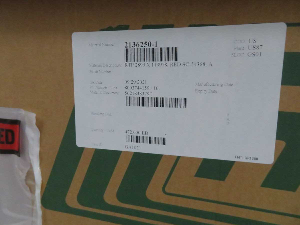 Lot Of 500 Lbs RTP 2136250-1 Red Thermoplastic T266894 - TEMPERATURE CONTROL COMPONENTS