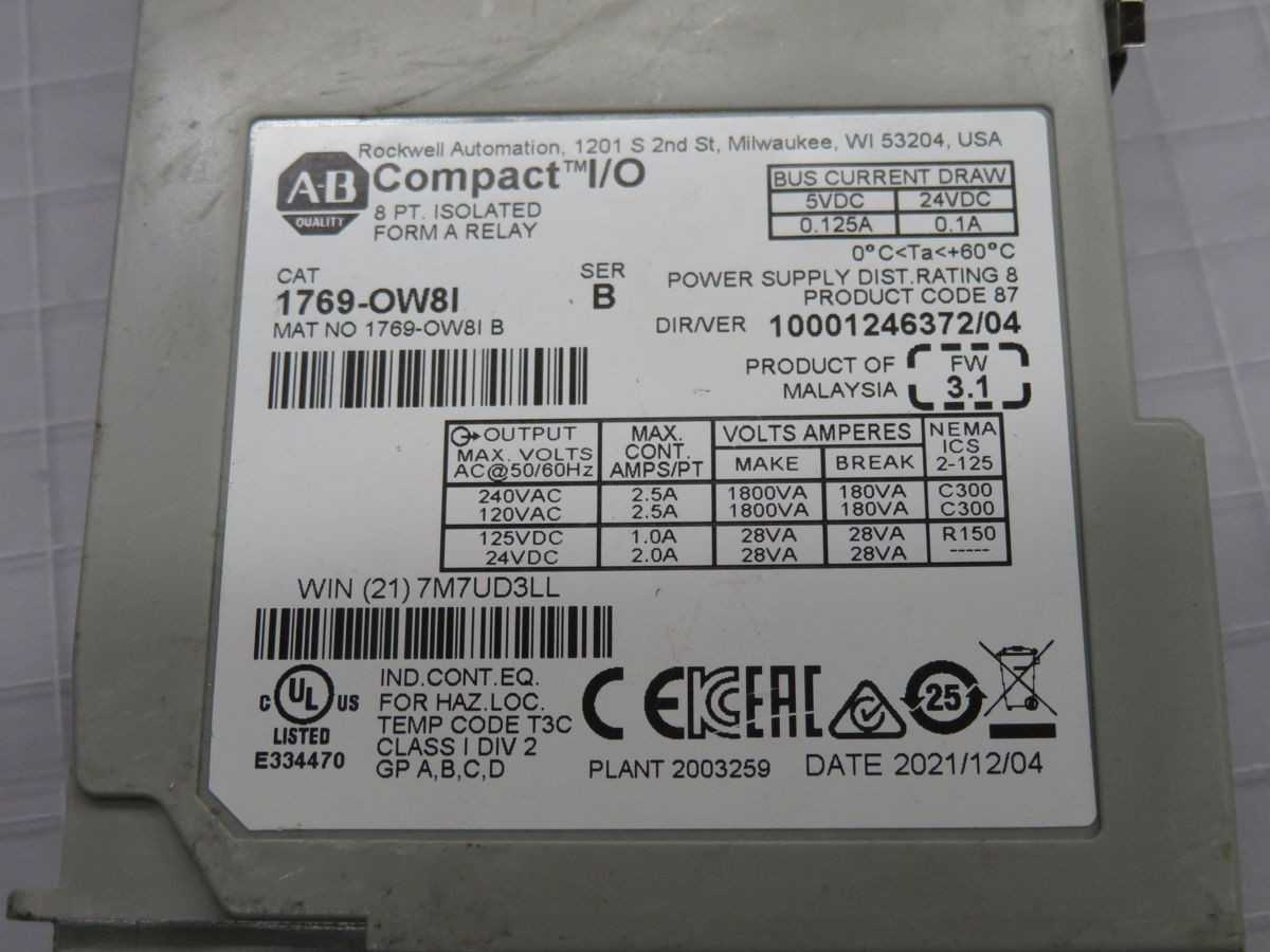ALLEN BRADLEY 1769-OW8I SER B COMPACTLOGIX RELAY OUTPUT MODULE T267781 - INDUSTRIAL PARTS