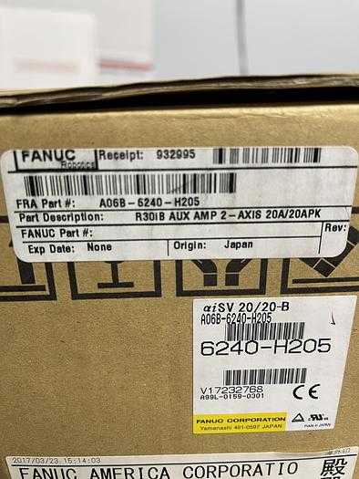2017 FANUC A06B-6240-H205 SERVO AMPLIFIER 20A 3-PHASE FLANGE-MOUNT AC 283-339V - SERVO DRIVES
