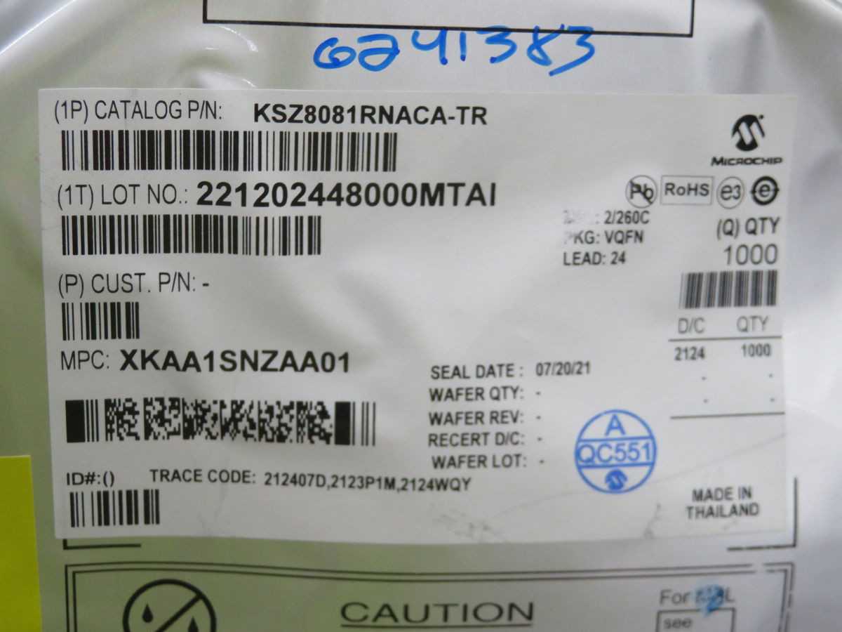 Lot of 1000 Lutron KSZ8081RNACA-TR IC Transceiver Full 1/1 24QFN - ELECTRONIC COMPONENTS