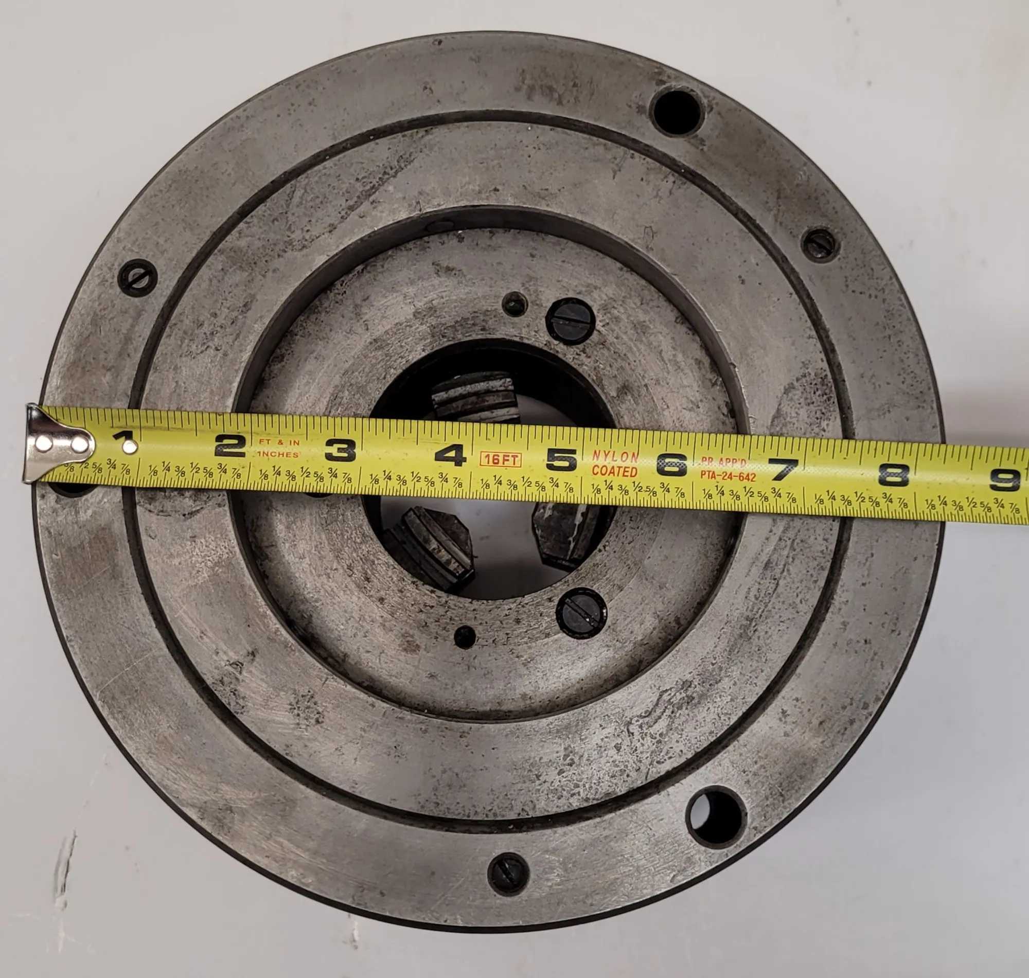 BISON 8" 3 JAW ADJUSTABLE CHUCK, CENTER HOLE ID 2-1/2", OD 4-5/8" - MACHINE TOOLING