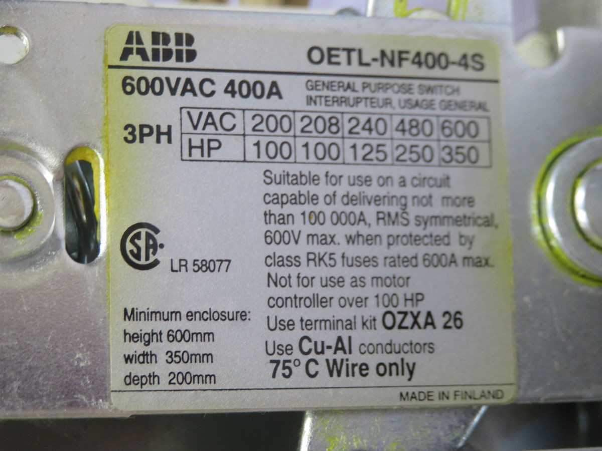 ABB OETL-NF400-4S SELECTOR SWITCH T258833 - DISCONNECT SWITCHES