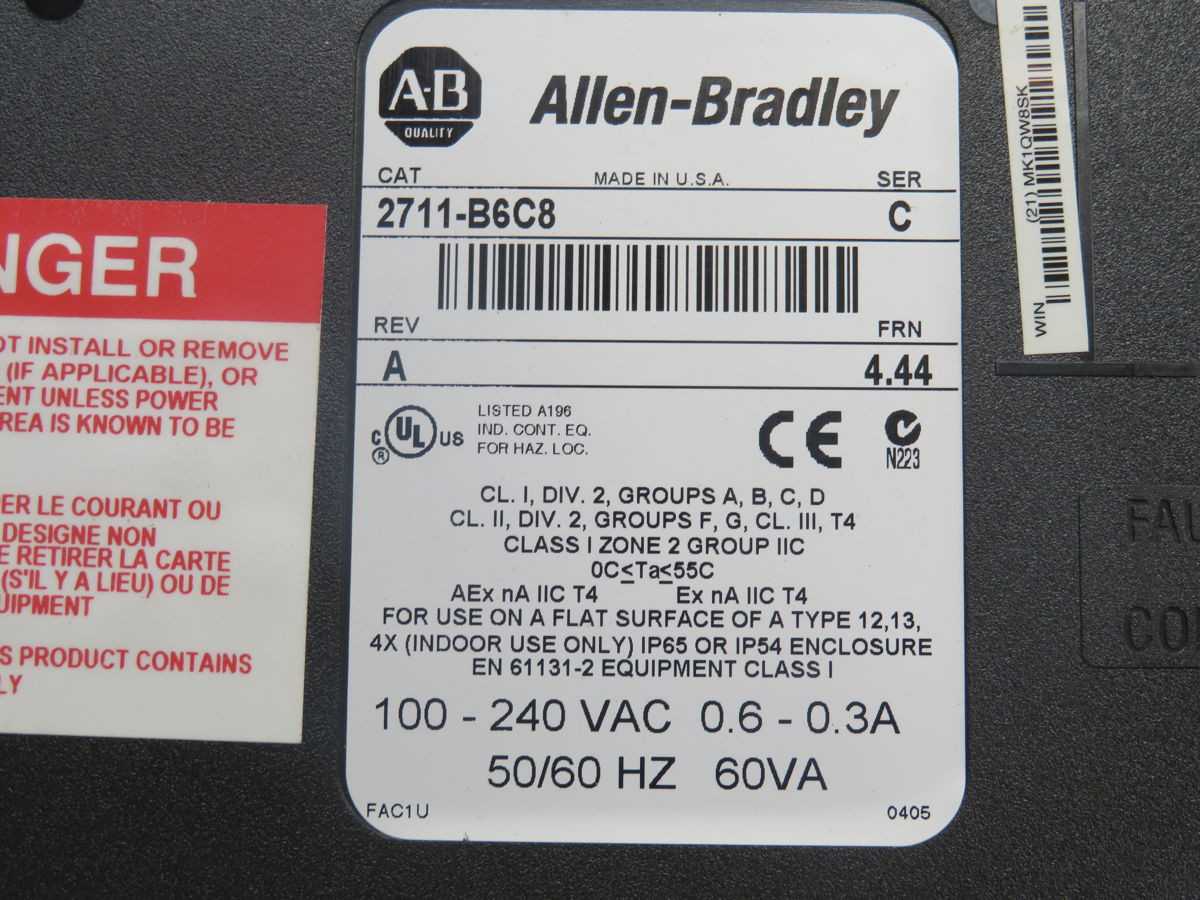 ALLEN BRADLEY 2711-B6C8 CONTROL PANELS INTERFACES, 5.7 INCH SCREEN, KEYPAD/TOUCH INPUT - OPERATOR INTERFACE PANELS