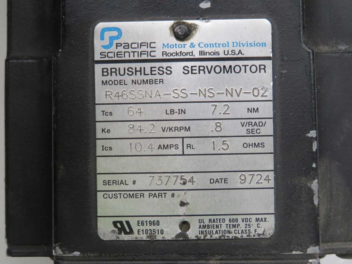 PACIFIC SCIENTIFIC R46SSNA-SS-NS-NV-02 SERVO, 64 IN-LB TQ, 10.4 A CUR, 1.5 OHM RES, 600 VDC PWR - SERVO MOTORS