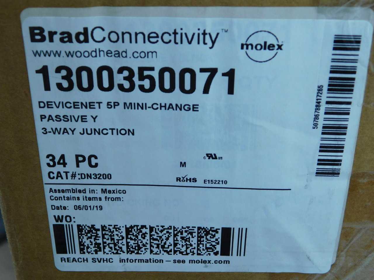 LOT OF 30 BRAD CONNECTIVITY 1300350071 DN3200 DEVICENET 5P MINI-CHANGE PASSIVE Y 5P-5P/5P F-F/M - ELECTRICAL COMPONENTS