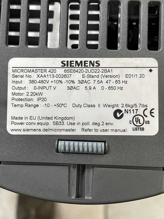 SIEMENS MICROMASTER 420 6SE6420-2UD22-2BA1 AC VFD DRIVE 2.2 KW - AC VFD DRIVES