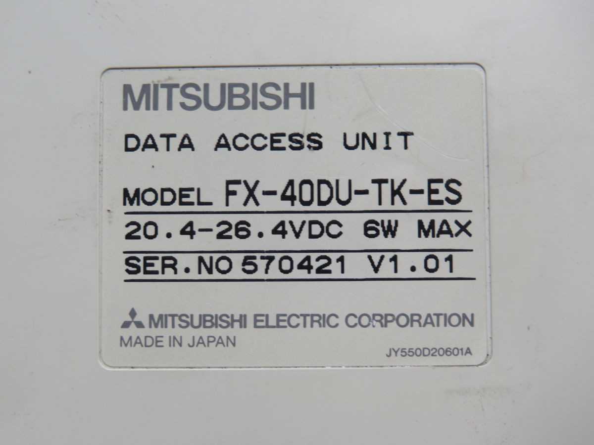 Mitsubishi FX-40DU-TK-ES Controls PLCs, 20.4-26.4VDC Input, 6W Power, RS-422 Port - PLC MODULES