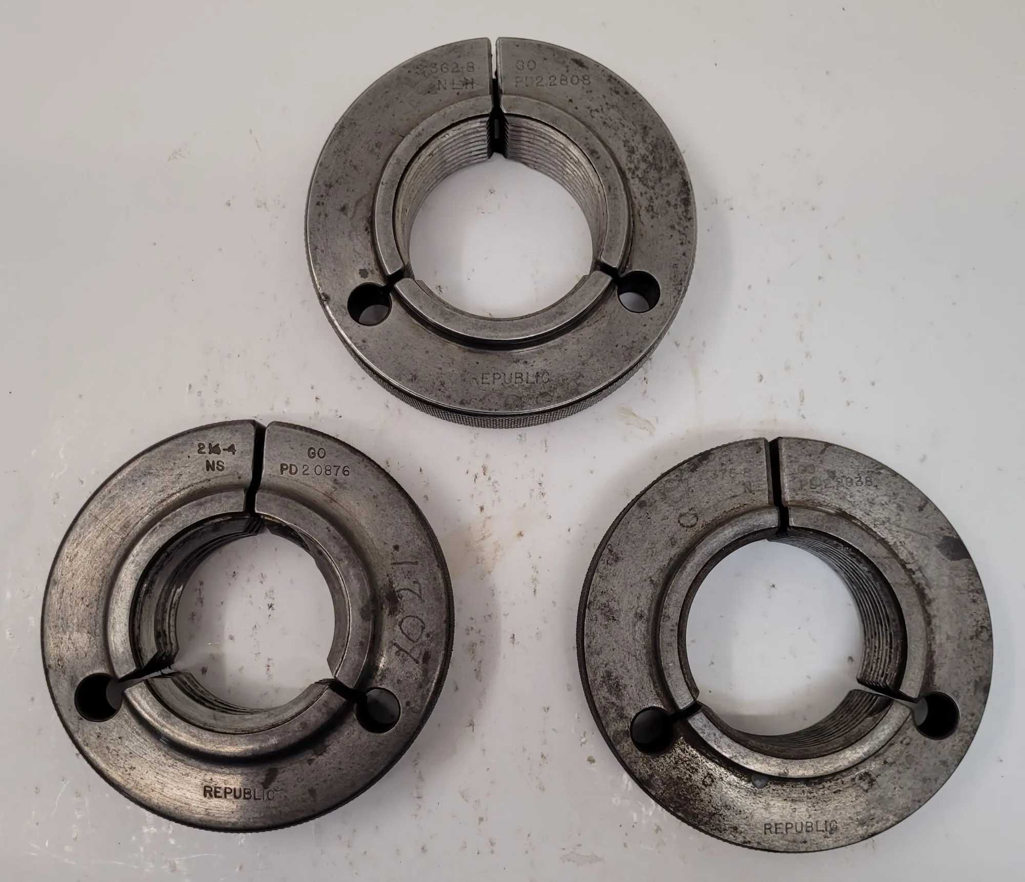 REPUBLIC THREAD RING GAUGES – GO – VARIOUS SIZES – SET OF 3 - MACHINING TOOLING & PARTS