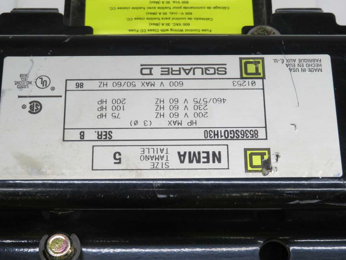 SQUARE D 8536SG01H30 STARTERS, NEMA 5, NON-REV, 200 HP POWER, 50/60 HZ FREQ, 440-480V COIL, 600V MAX SYS - AUTOMATION & CONTROLS
