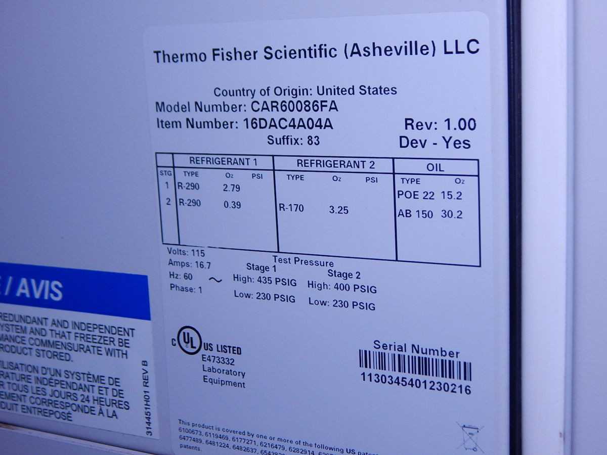 THERMO FISHER SCIENTIFIC CAR60086FA ULTRA-LOW TEMPERATURE FREEZER 28.8 CU. FT. - LAB & SCIENTIFIC