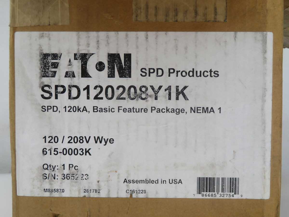 EATON, SPD120208Y1K, SURGE SUPPRESSORS, TYPE 2, 120/208V, 120 KA SURGE, 200 KA SCCR - SURGE SUPPRESSOR