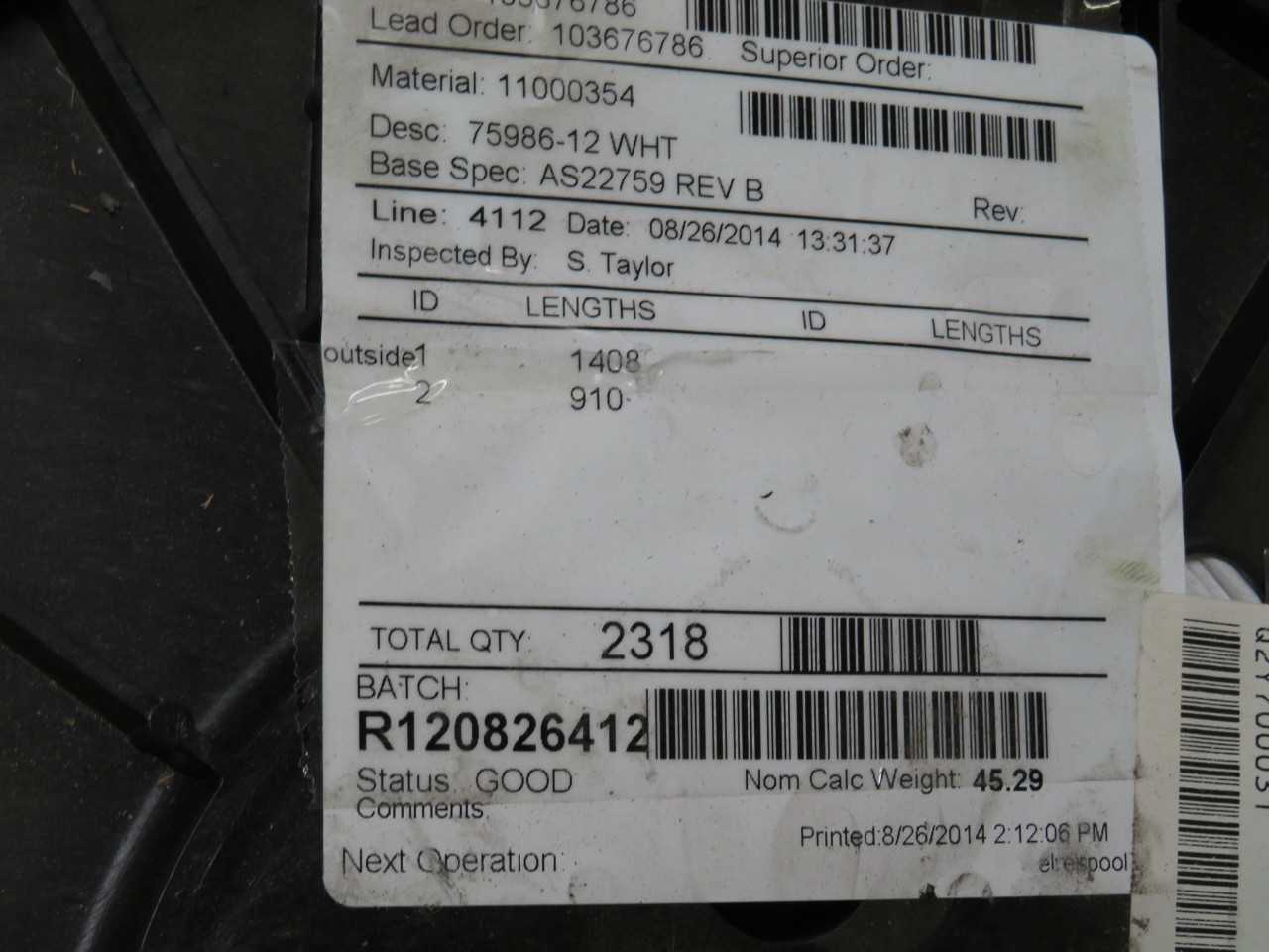 AEROSPACE WIRE M22759/86-12-9, 12 AWG, 200°C TEMP, 600V RATING, 3.00MM OD, 2200 FT LEN - ELECTRICAL WIRE