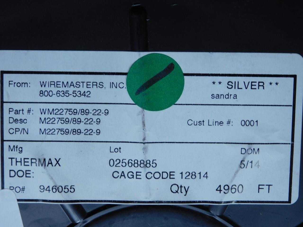 LOT OF 2000 FT THERMAX M22759/89-22-9 WHITE HOOK-UP WIRE 22 AWG 600 V - ELECTRICAL WIRE