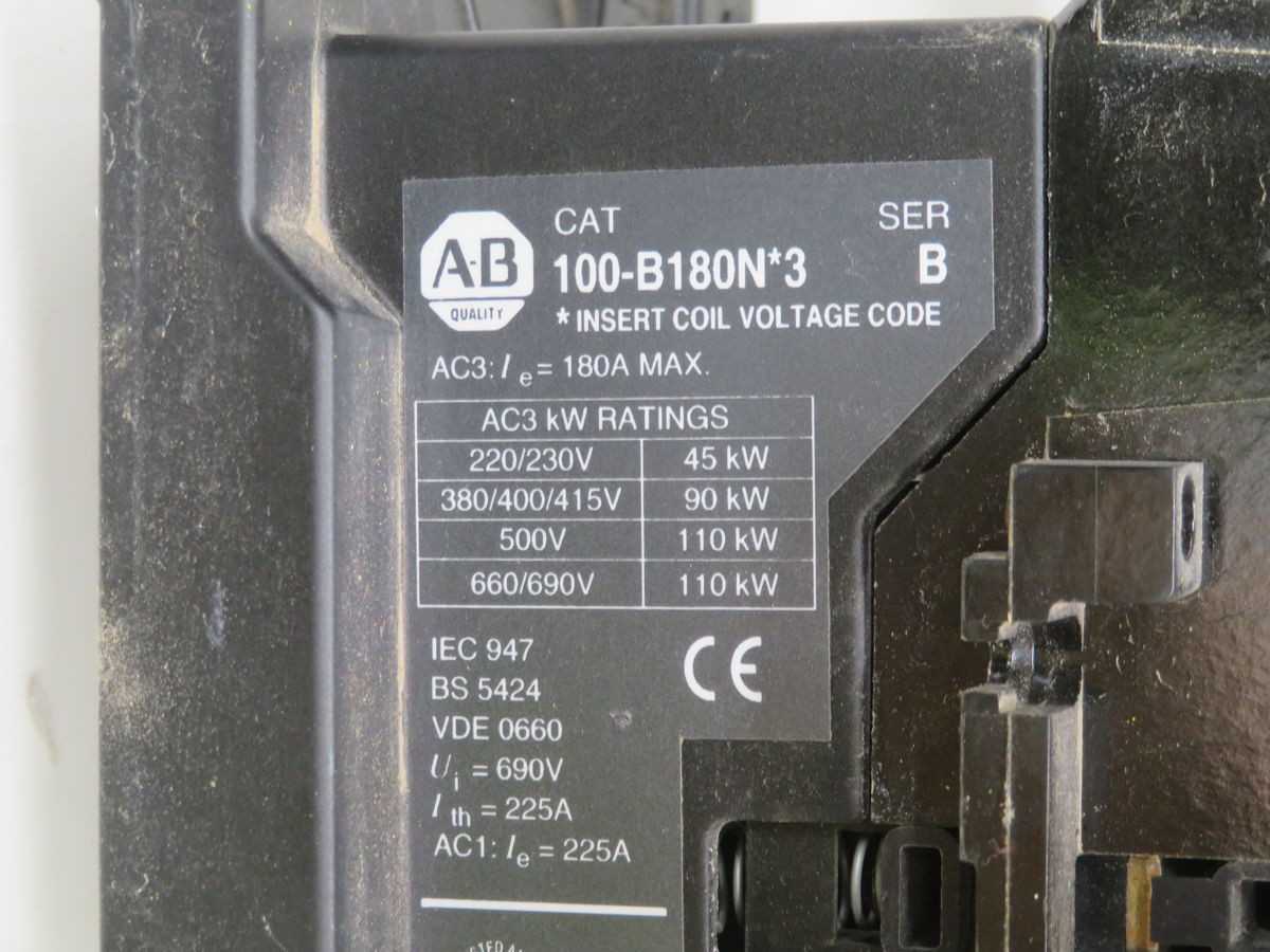 ALLEN BRADLEY, 100-B180NB3, CONTACTORS, 3-POLE, 180A CURRENT, 1 NO AUX, 1 NC AUX - CONTACTORS