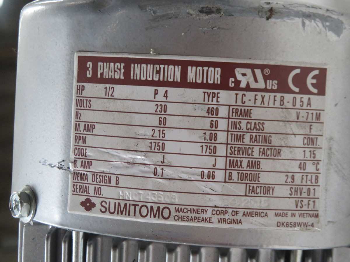SUMITOMO TC-FX/FB-05A RNYM05-1430Y MOTOR W GEAR REDUCER T266506 - MOTOR & GEARBOX ASSEMBLY