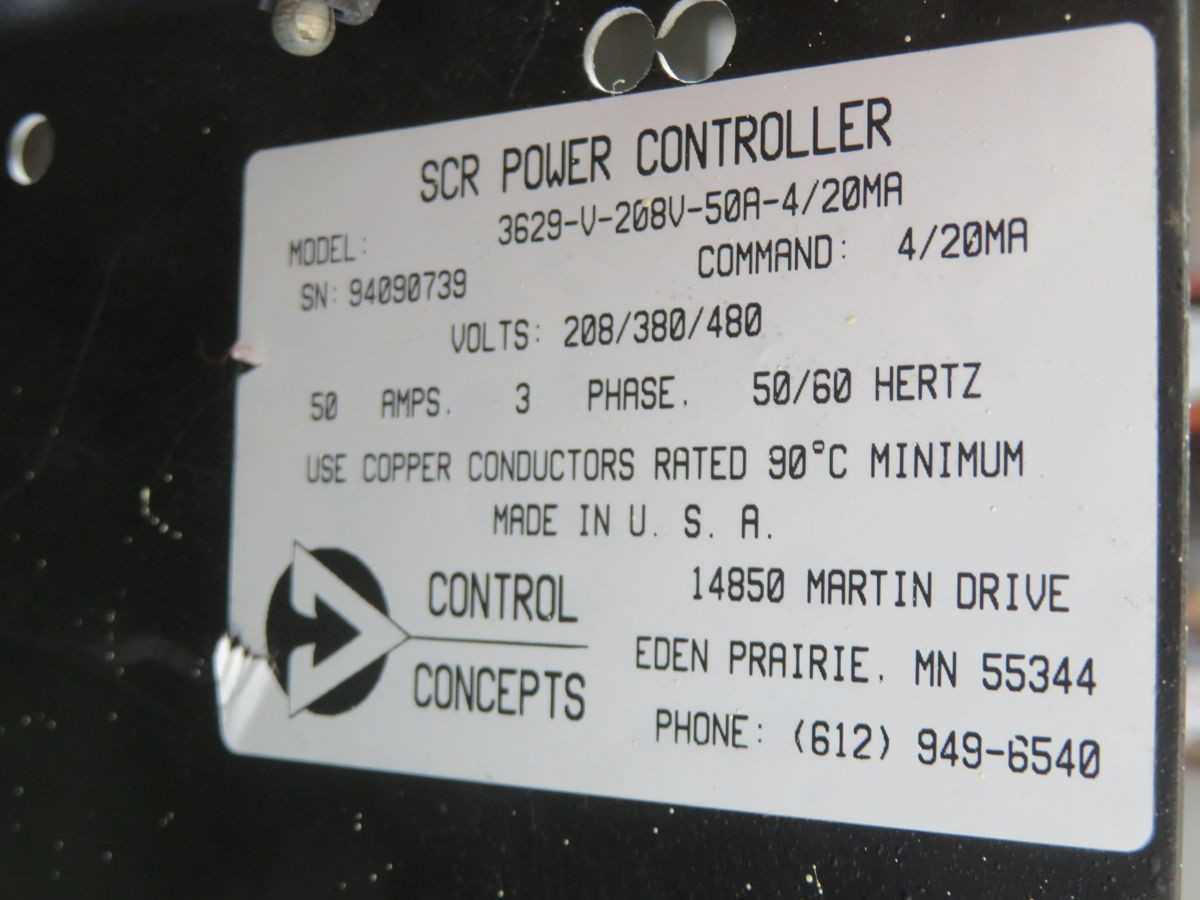 Control Concepts 3629-V-208V-50A-4/20MA, Controls PLCs, 3-Phase SCR, 208-480V Supply - AUTOMATION & CONTROLS