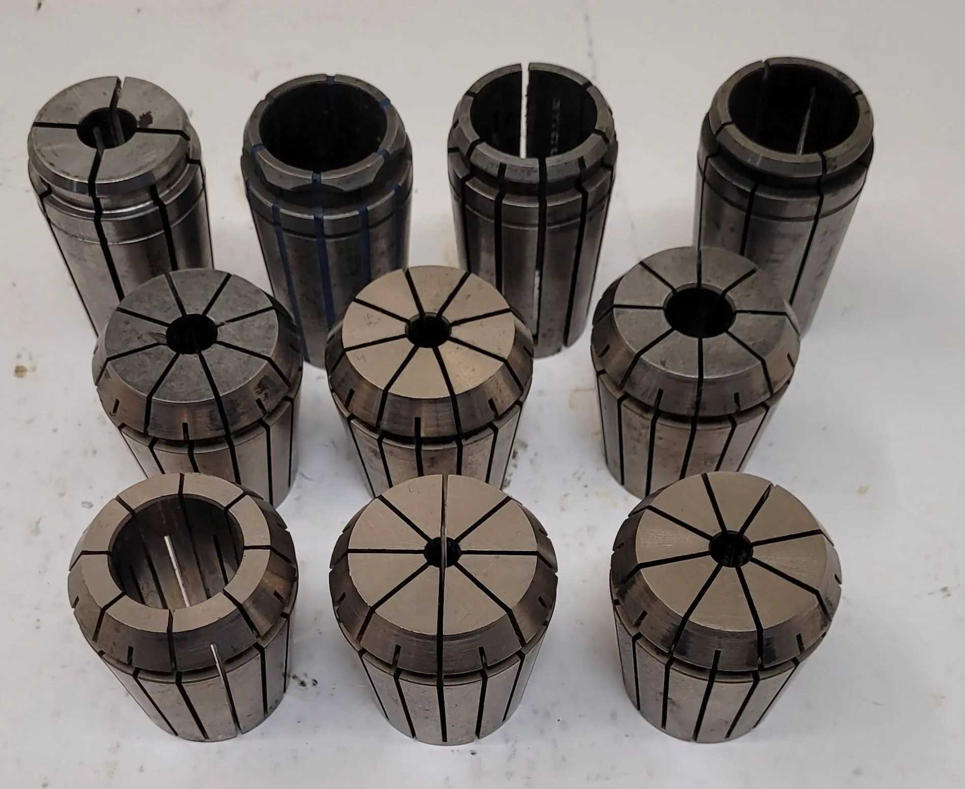 ERICKSON COLLETS - SET OF 10, VARIOUS SIZES: 7/32IN, 5/16IN, 1/4IN, 1IN, 29/64, 1/2IN, ETC. - MACHINING TOOLING & PARTS