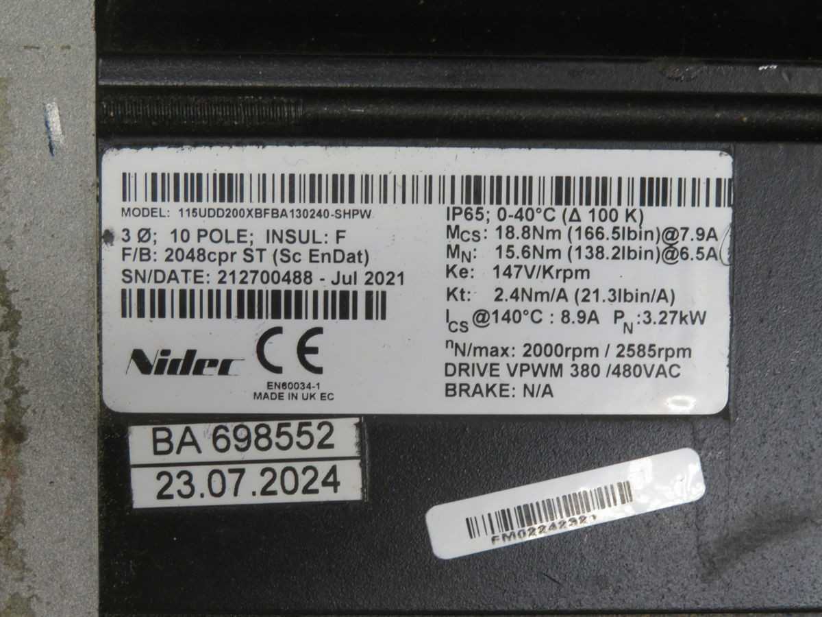 Nidec 115UDD200XBFBA130240-SHPW Motor T261492 For Industrial Applications - SERVO MOTORS