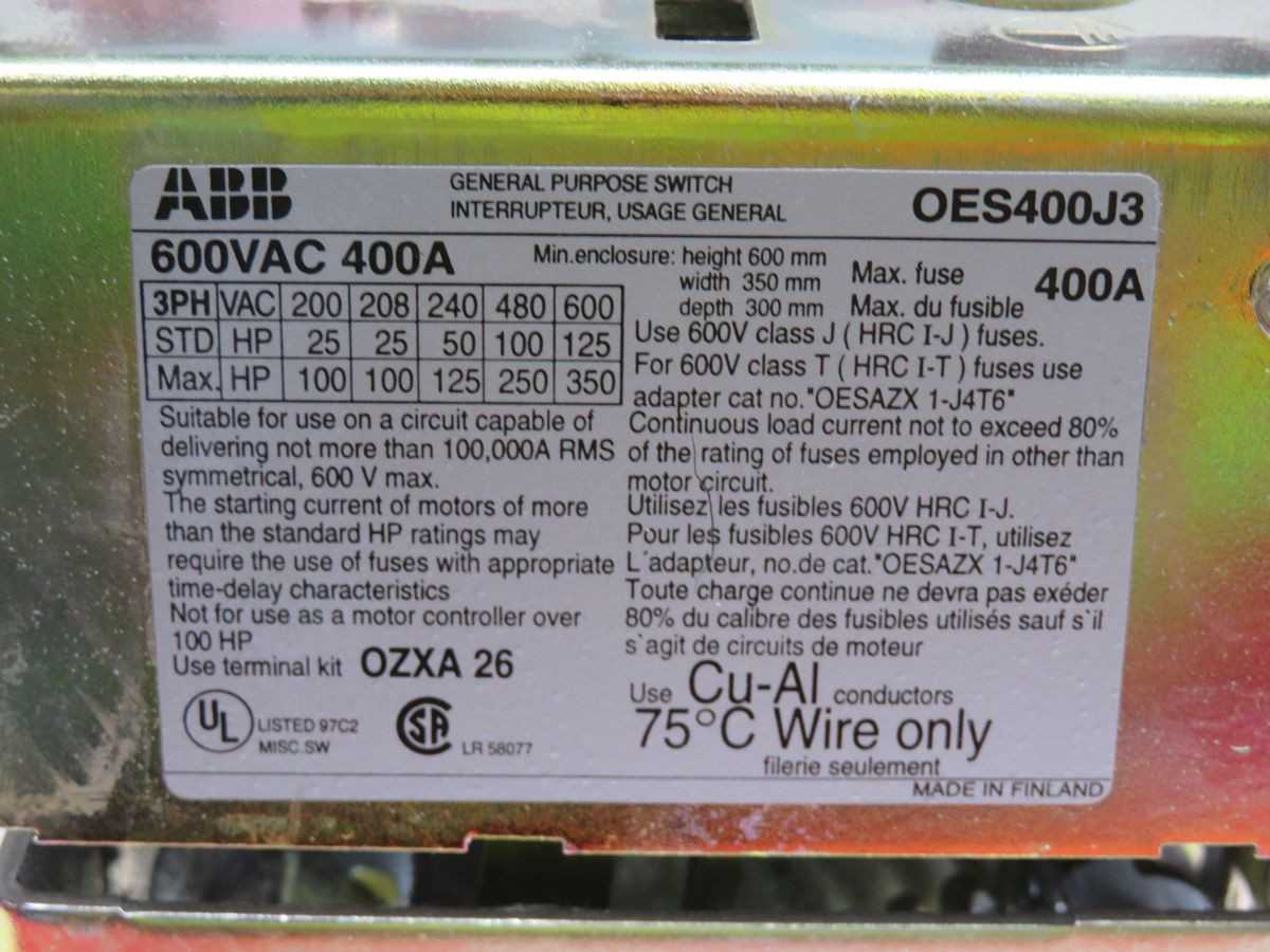 ABB OES400J3 DISCONNECT SWITCH T259839 - DISCONNECT SWITCHES