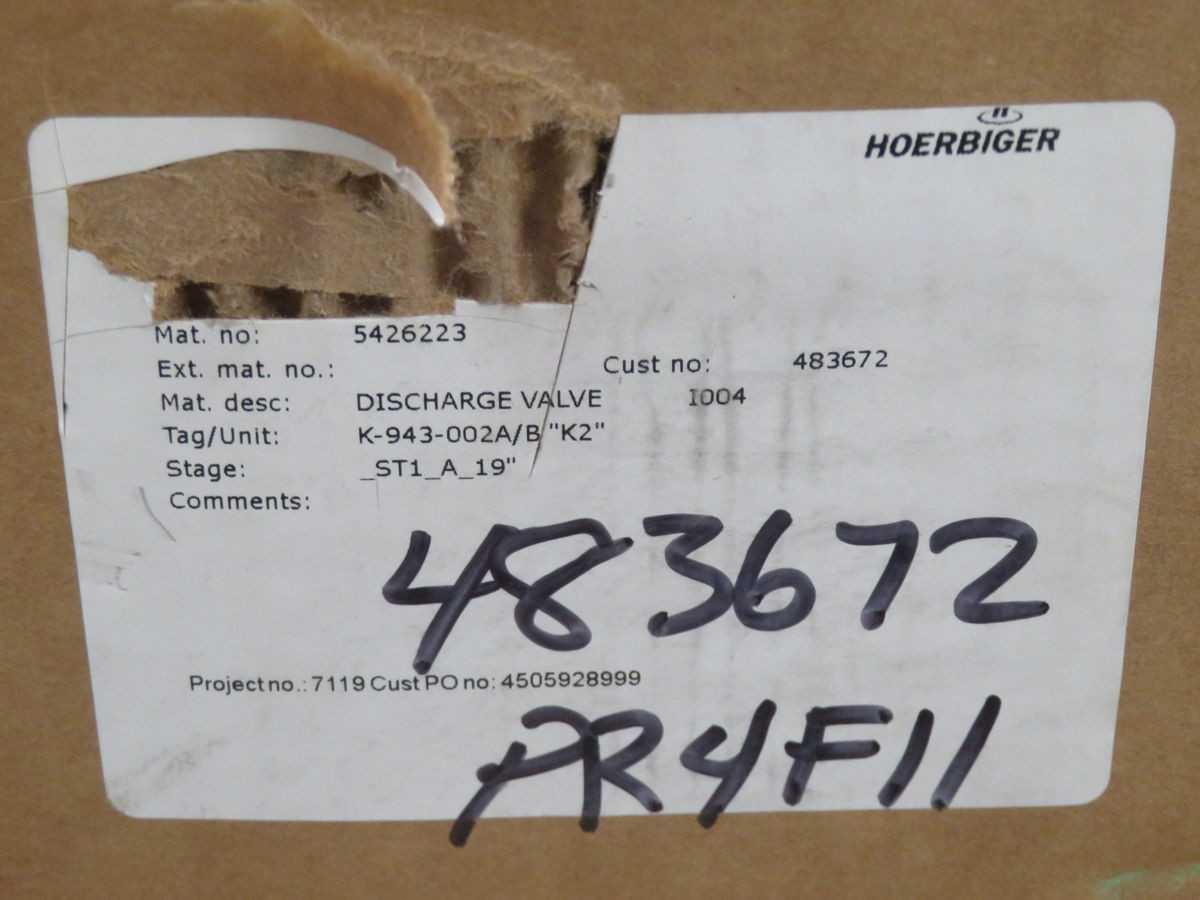 HOERBIGER K-943-002A/B K2 HIGH PRECISION DISCHARGE CONTROL VALVE T267718 - VALVES