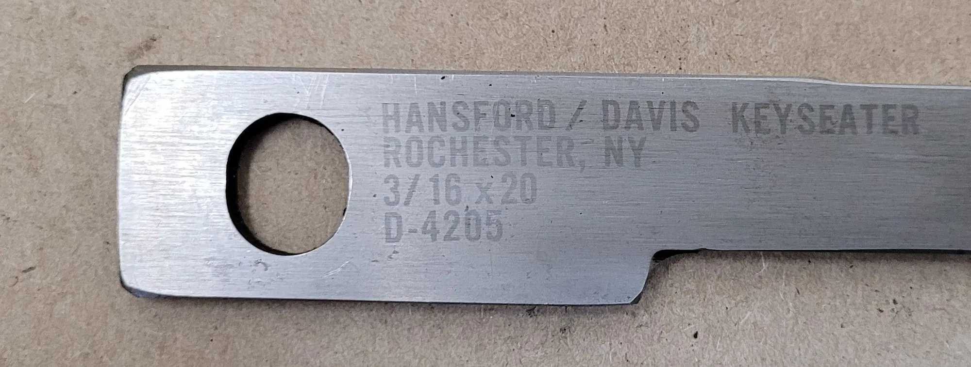 HANSFORD DAVIS D-4205 KEYSEATER BROACH, 3/16" WIDTH, 20" LENGTH - MACHINING TOOLING & PARTS