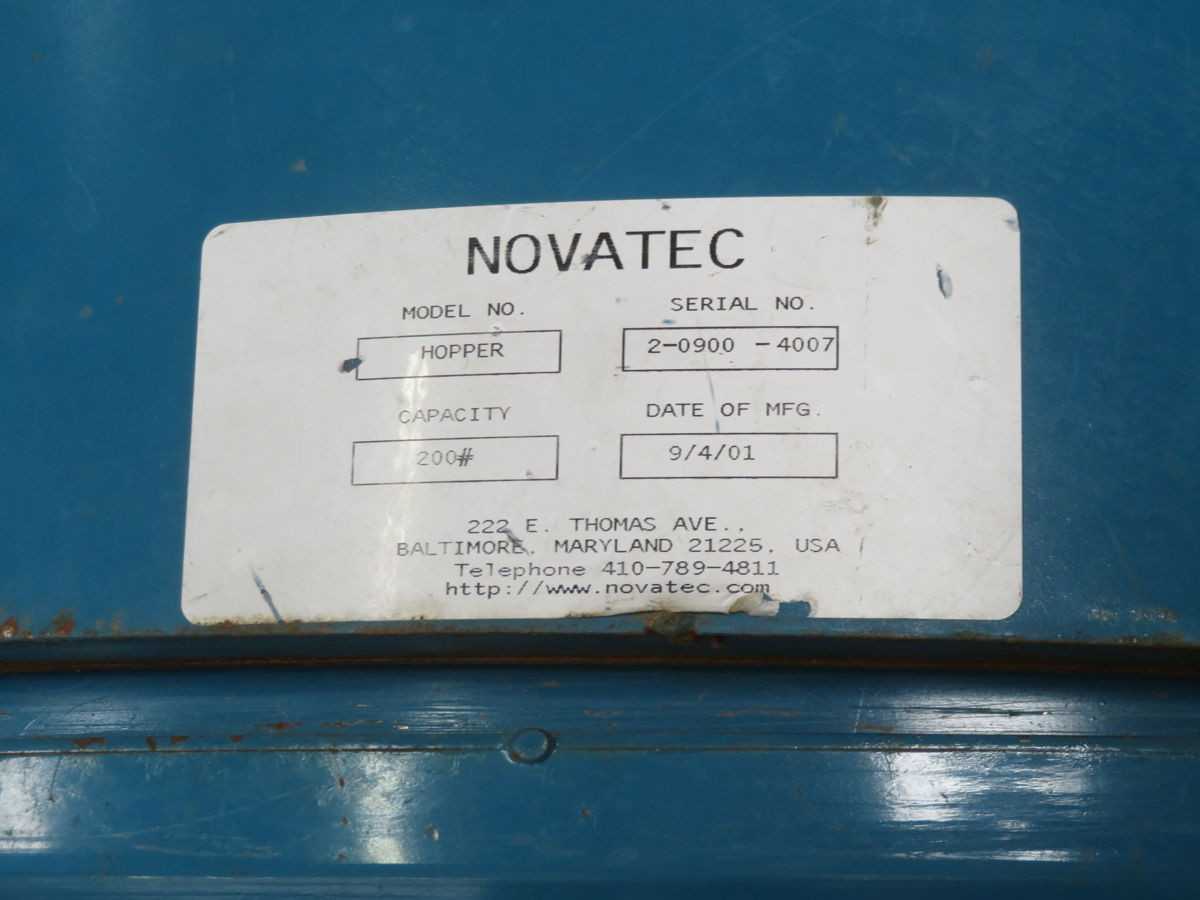 Novatec 2-0900-4007 Insulated Drying Hopper For Efficient Material Processing - STORAGE & HANDLING EQUIPMENT