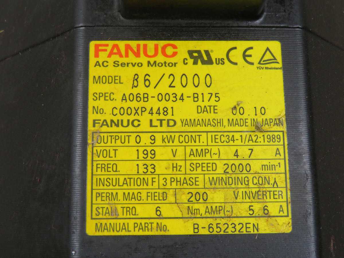 FANUC A06B-0034-B175 B6/2000 AC SERVO, 0.9 KW POWER, 4.3/12.9 NM, 2000 RPM, 199V VOLTAGE - SERVO MOTORS