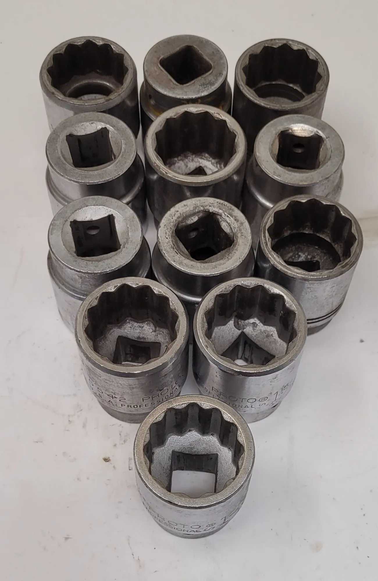 PROTO SOCKET SET, 14 PC, 12-PT, 1-5/16, 1-3/16, 1-1/8 SOCKETS (MIXED BRANDS) - MACHINE TOOLING