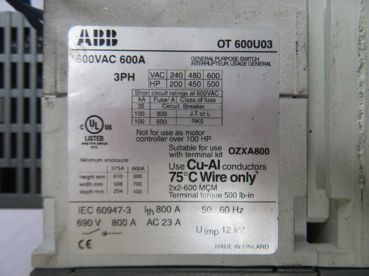 ABB OT 600U03 DISCONNECT SWITCH T264227 - DISCONNECT SWITCHES
