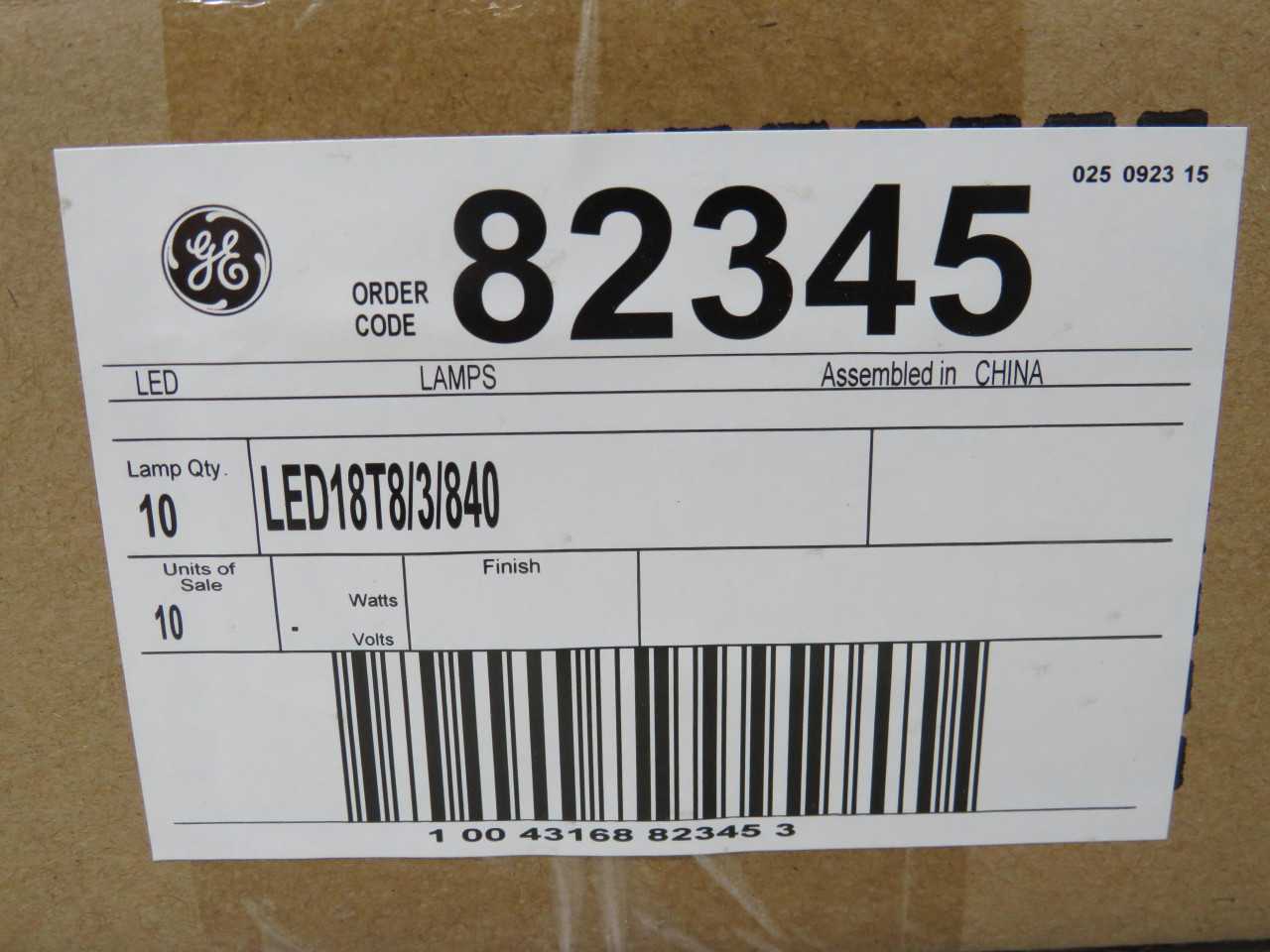 LOT OF 1050 GE 82345 LED18T8/3/840
T8 16 WATT LED STRAIGHT TUBE 36 INCH MEDIUM BI-PIN (G13) 4000K EXTERNAL DRIVER - LIGHTING