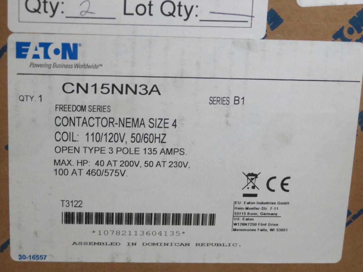 EATON CN15NN3 Motor Starter, NEMA 4, 3-Ph, 3-Pole, 600V Op, 135A Flc, 100 Hp, 110/120V Coil - CIRCUIT BREAKERS