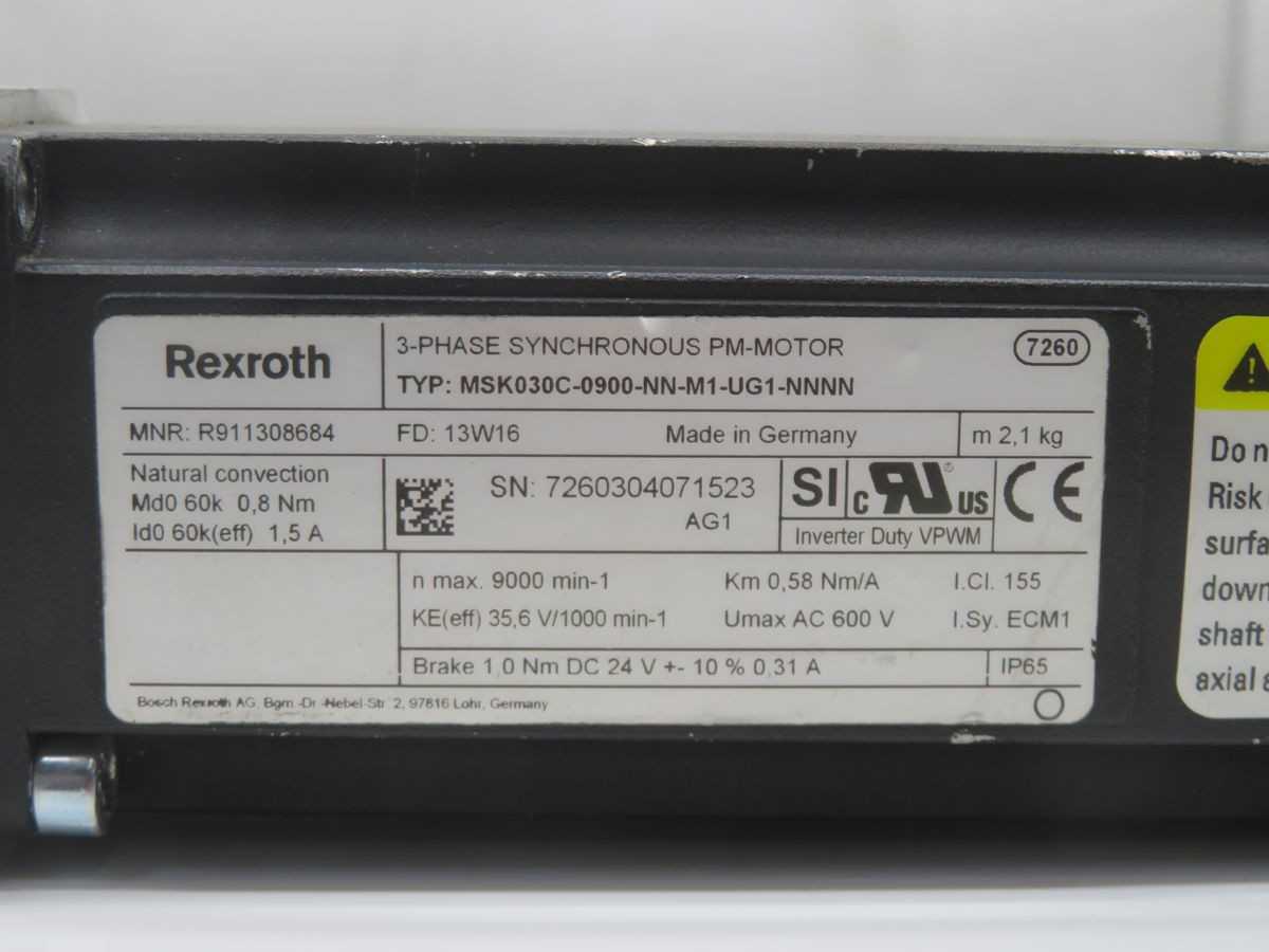 REXROTH MSK030C-0900-NN-M1-UG1-NNNN R911308684 SERVO MOTOR, 0.6KW POWER, 0.9NM TORQ - SERVO