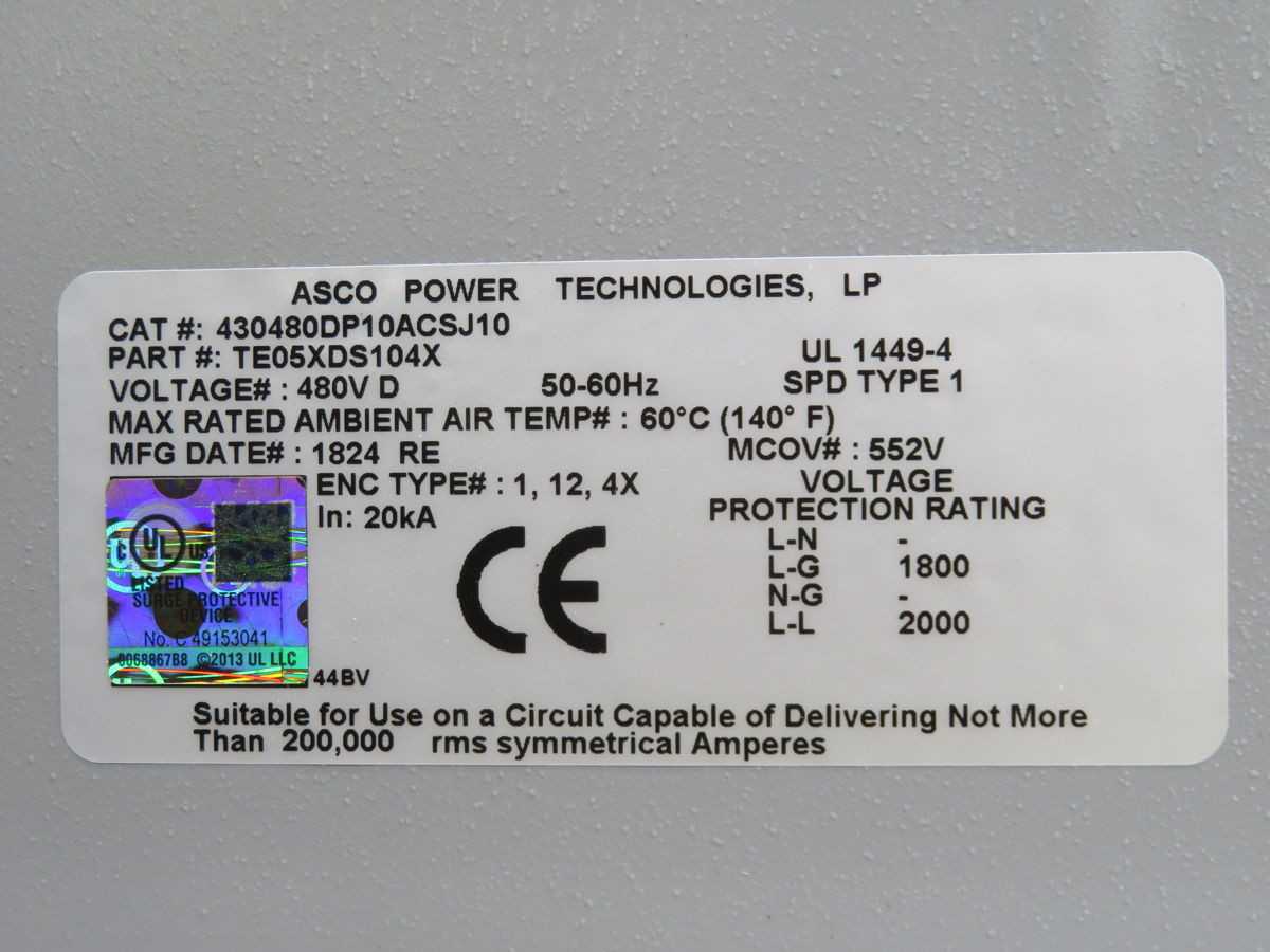 ASCO Power 430480DP10ACSJ10 Surge Suppressor T258841 - TE05XDS104X Model - SURGE SUPPRESSOR