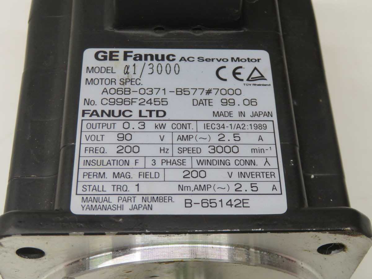 FANUC A1/3000 SERVO MOTOR, 0.75 KW POWER, 2.39 NM TORQUE, 3000 RPM SPEED, 90 VAC VOLTAGE - SERVO MOTORS