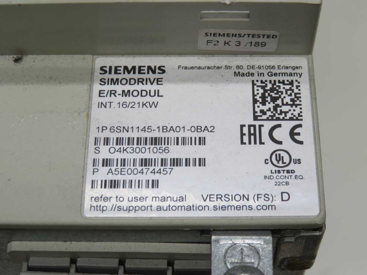 SIEMENS 6SN1145-1BA01-0BA2, SIMODRIVE REGEN MODULE, 16/21 KW POWER, INTERNAL COOLING, MAINS CONTACTOR - DC DRIVES