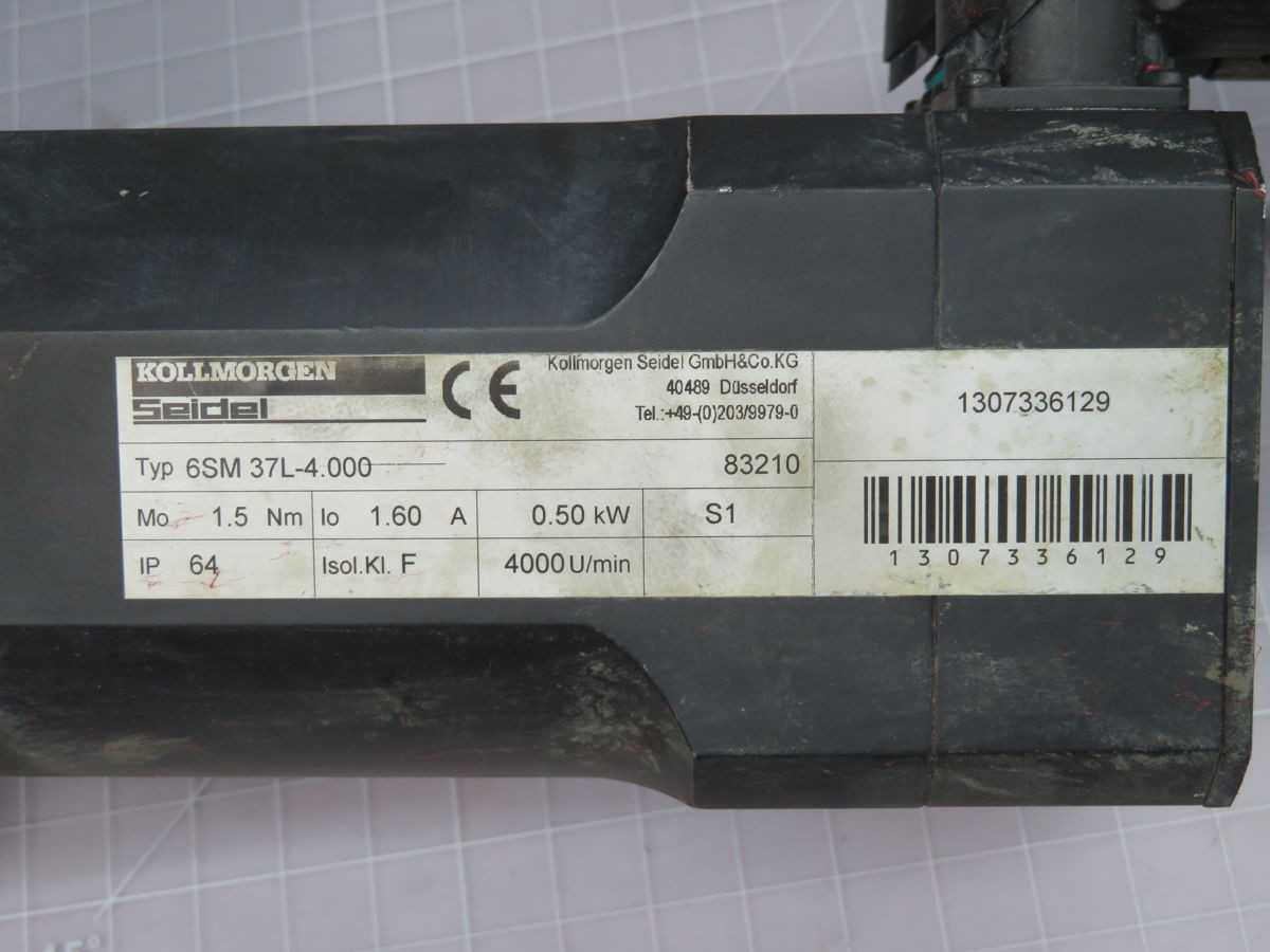KOLLMORGEN 6SM 37L-4.000 SERVO MOTOR, 1.5A CURRENT, 0.5KW POWER, 4000 RPM SPEED, 1.5NM TORQUE, IP 64 - SERVO MOTORS