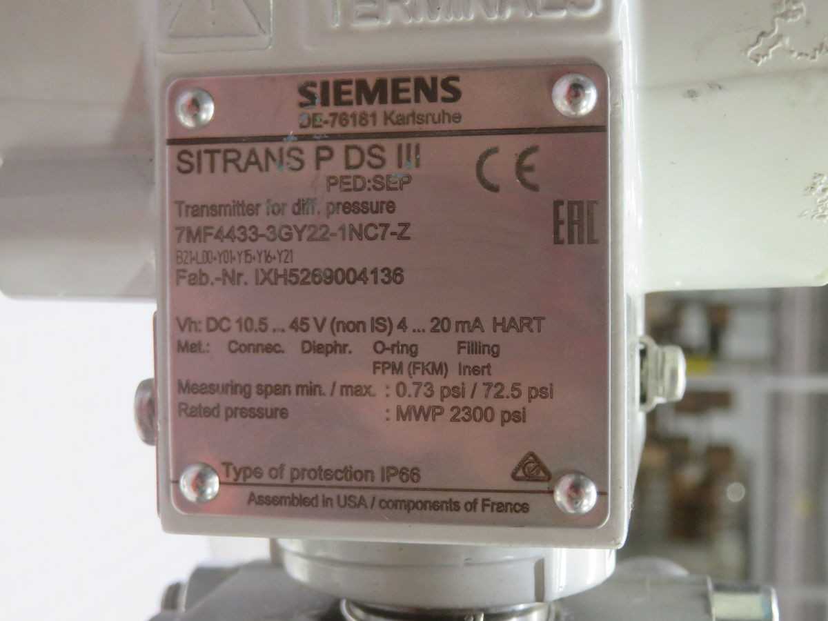 SIEMENS 7MF4433-3GY22-1NC7-Z V007CA23P4003PT DIFFERENTIAL PRESSURE TRANSMITTER T266623 - PRESSURE TRANSMITTER