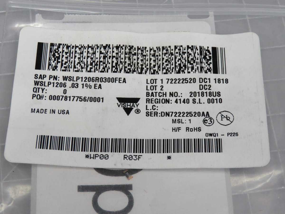 LOT OF 7000 VISHAY WSLP1206R0300FEA SMD CURRENT SENSE RESISTOR 0.03 OHM WSL SERIES METAL STRIP - METAL FABRICATION