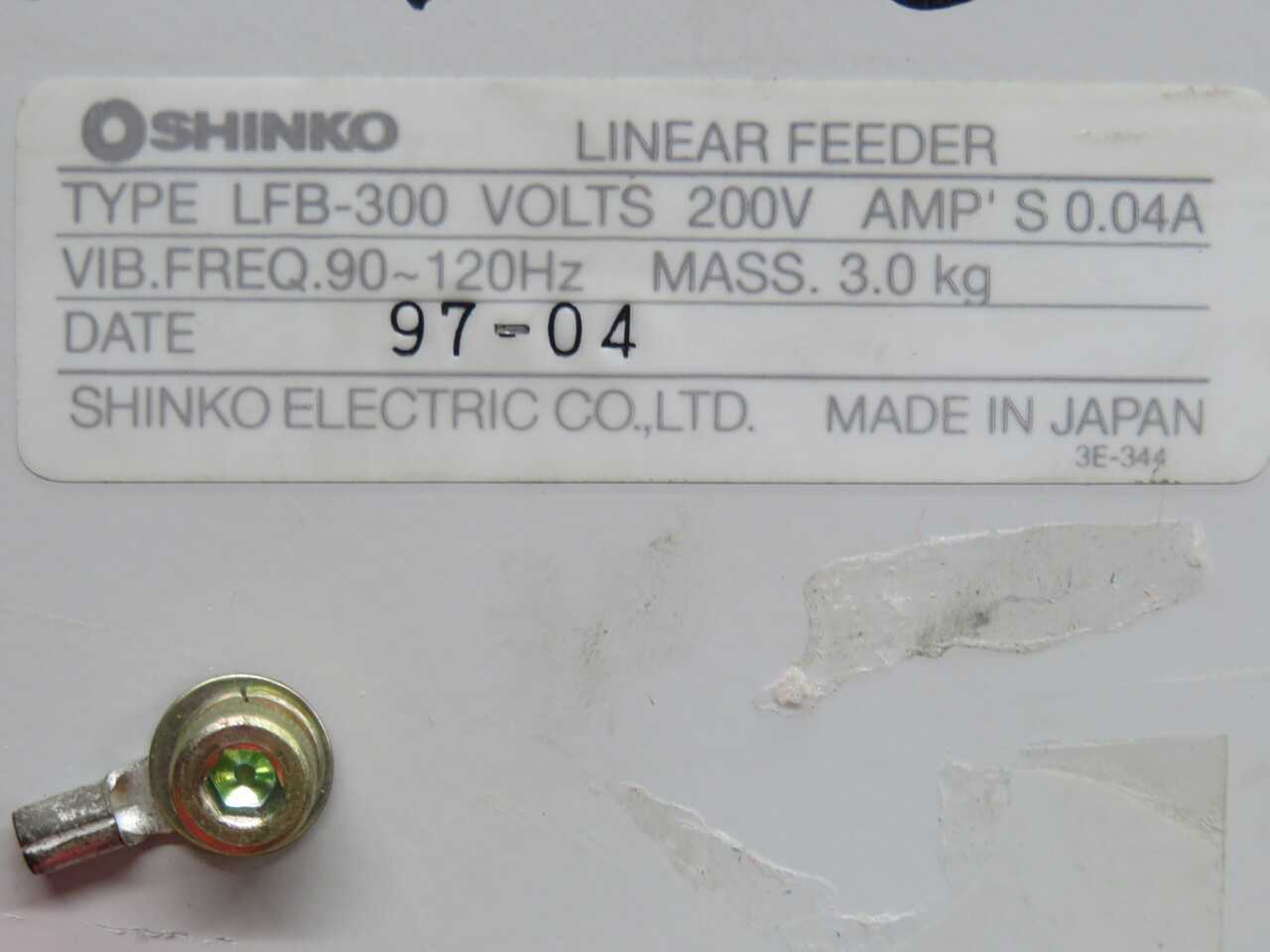 SHINKO LFB-300 LINEAR FEEDER - AUTOMATION & CONTROLS