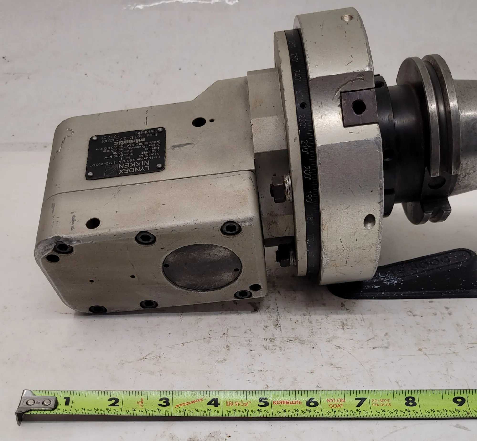 LYNDEX NIKKEN C50 RAM-ER32-200 0T RIGHT ANGLE HEAD CAT 50 MIMATIC TOOLING MAX RPM 6000 - MACHINING TOOLING & PARTS